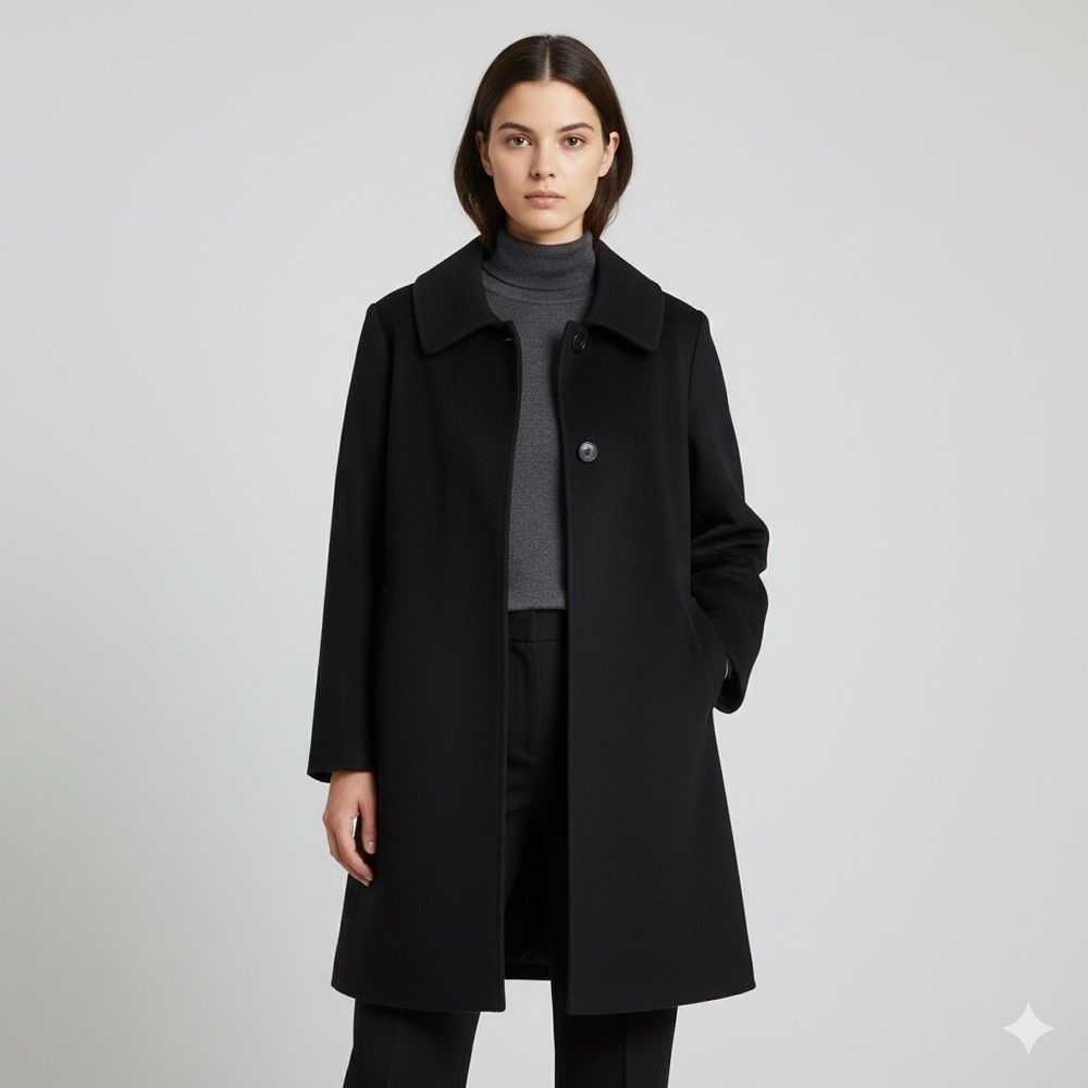 Cinzia Rocca Black Large Collar Alpaca Wool Mid-Length Coat - L/XL 🇮🇹
